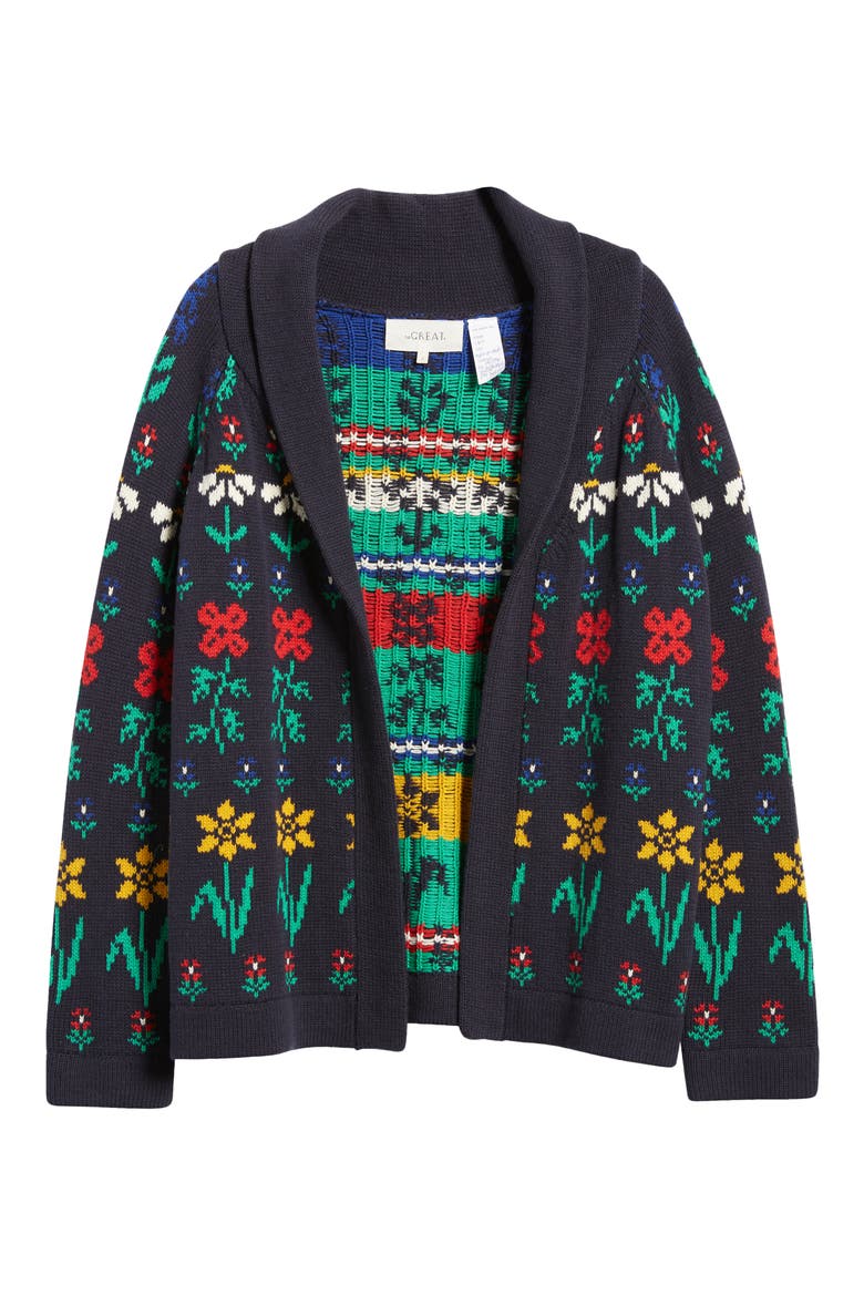The Garden Lodge Shawl Collar Open Sweater, Alternate, color, NAVY