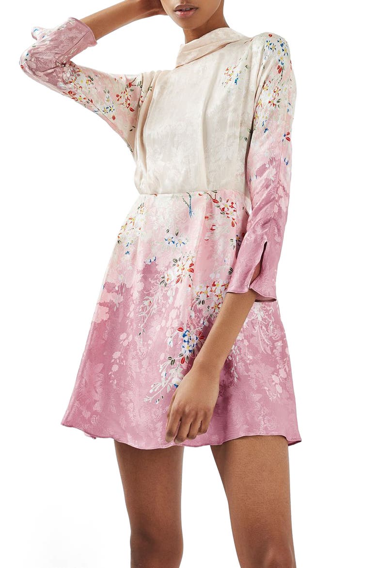 Jacquard Floral Print Dress, Main, color, LIGHT PINK MULTI