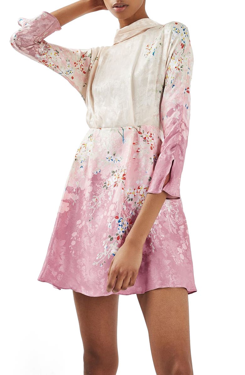 Topshop Jacquard Floral Print Dress, Main, color,