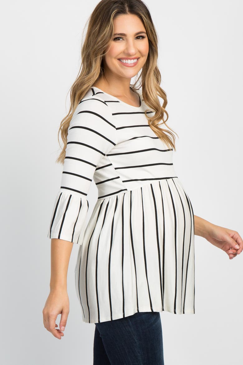 Striped Peplum Ruffle Top, Alternate, color, Ivory