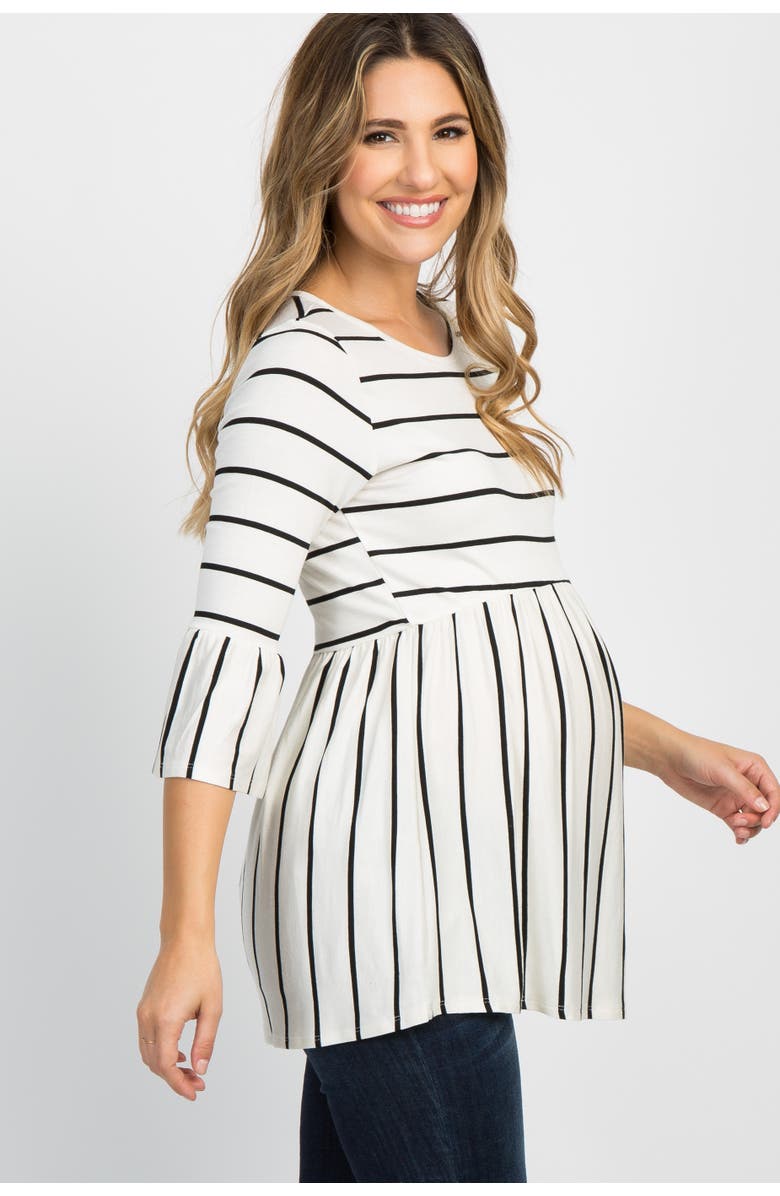 PinkBlush Striped Peplum Ruffle Top, Alternate, color, Ivory