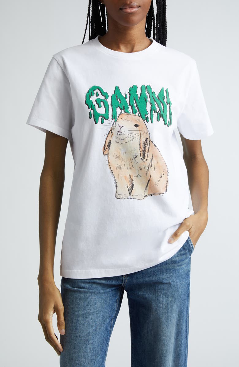 Ganni Bunny Logo Graphic T-Shirt, Main, color, 