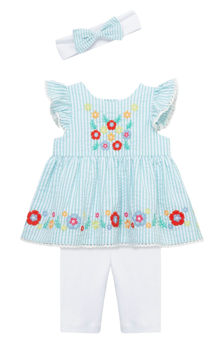 Little Me Happy Flowers Tunic, Leggings & Headband Set, Alternate, color, White