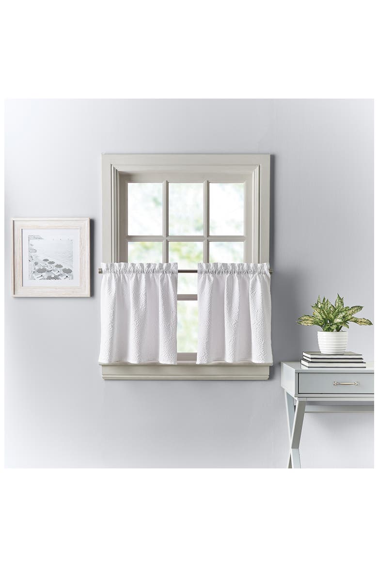 Chrysanthemum Set of 2 Floral Tier Curtains, Alternate, color, WHITE