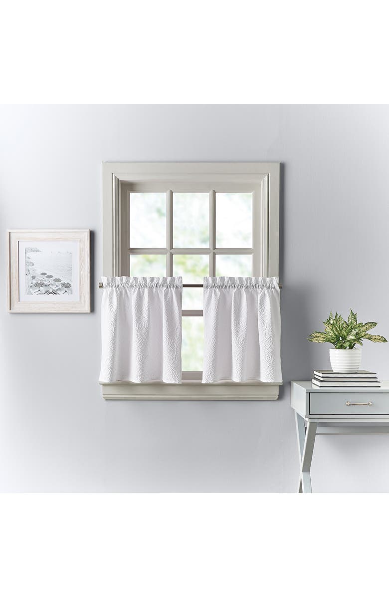 DKNY Chrysanthemum Set of 2 Floral Tier Curtains, Alternate, color, White