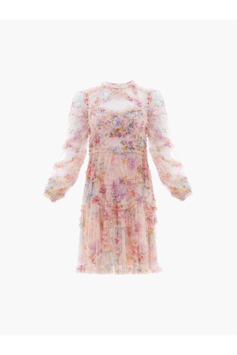 Floral Diamond Ruffle Dress, Alternate, color, Topaz Pink