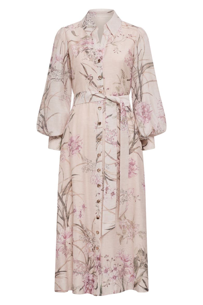 Hazel Long Sleeve Floral Print Midi Shirtdress, Alternate, color, PETAL BROOK FLORAL