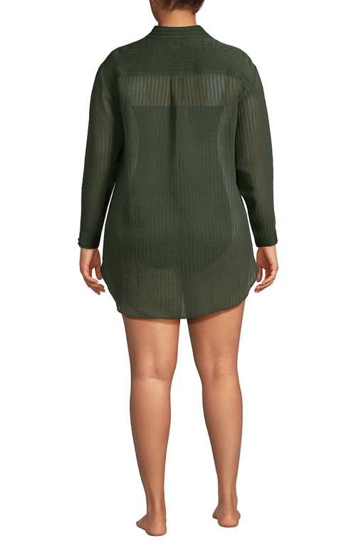Lands' End Plus Size Rayon Rib Button Down Cover-up In Rich Olive Green