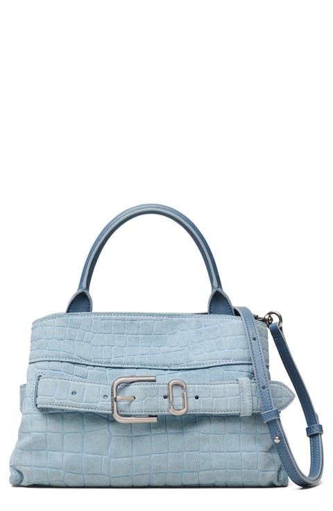 The Small Dakota Croc Embossed Suede Satchel