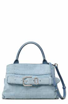 The Small Dakota Croc Embossed Suede Satchel