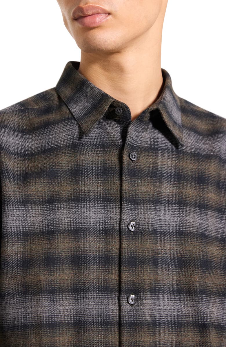 Theory Irving Plaid Cotton Flannel Button-Up Shirt, Alternate, color, Duffle Melange-Qi9