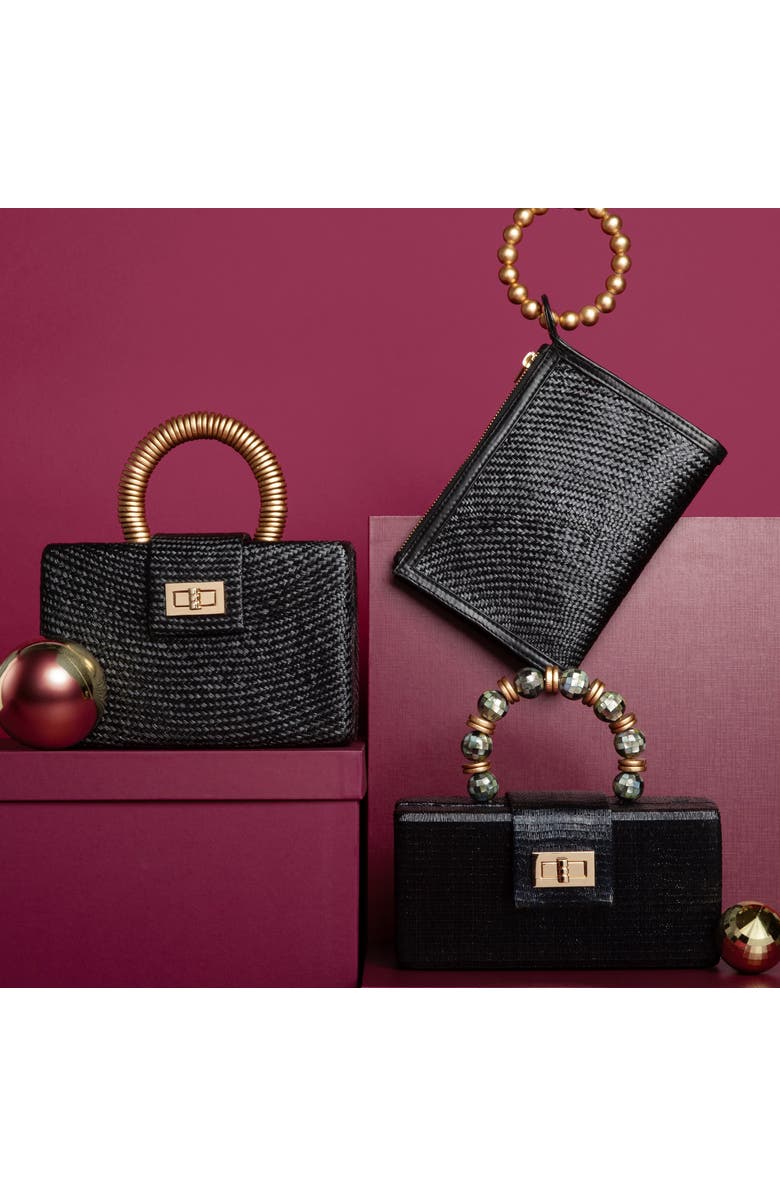 Soli & Sun THE SERENA Clutch with Shell Inlay Bead Handle, Alternate, color, Black