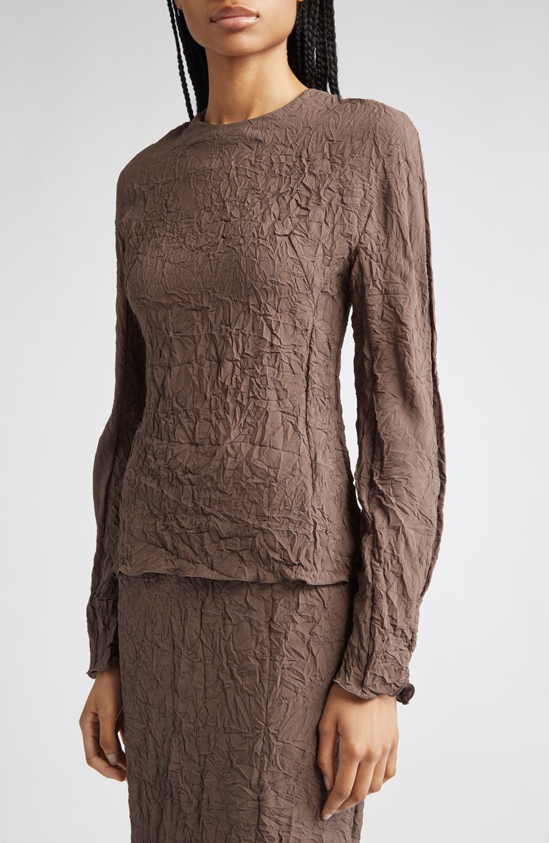 TEURN STUDIOS Long Sleeve Crinkle Top, Alternate, color, Brown