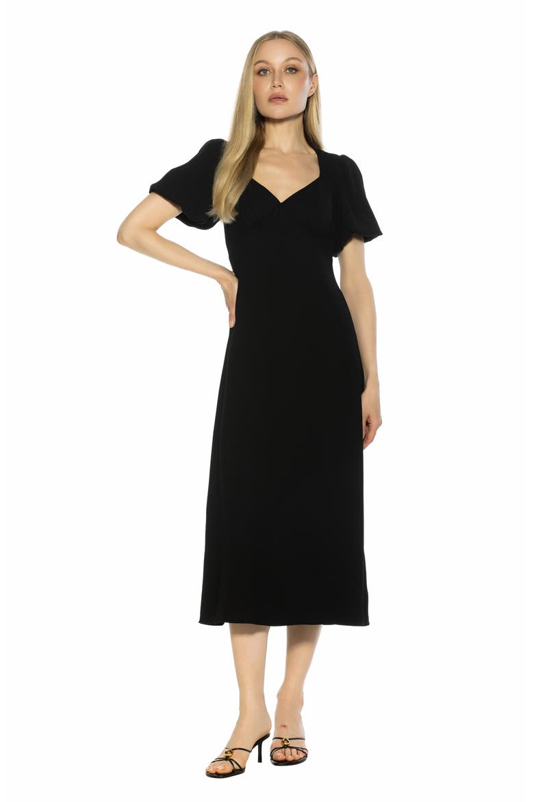 Zuri Sweetheart Puff Sleeve Midi Dress, Alternate, color, BLACK