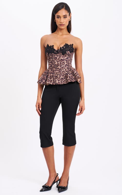 Miss Circle Qiaracheetah Peplum Top With Lace Trim In Brown