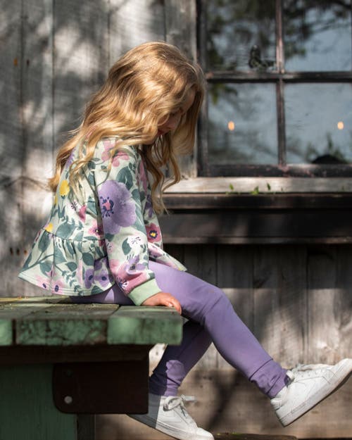 Deux Par Deux Organic Cotton Jersey Leggings With Floral Detail In Purple