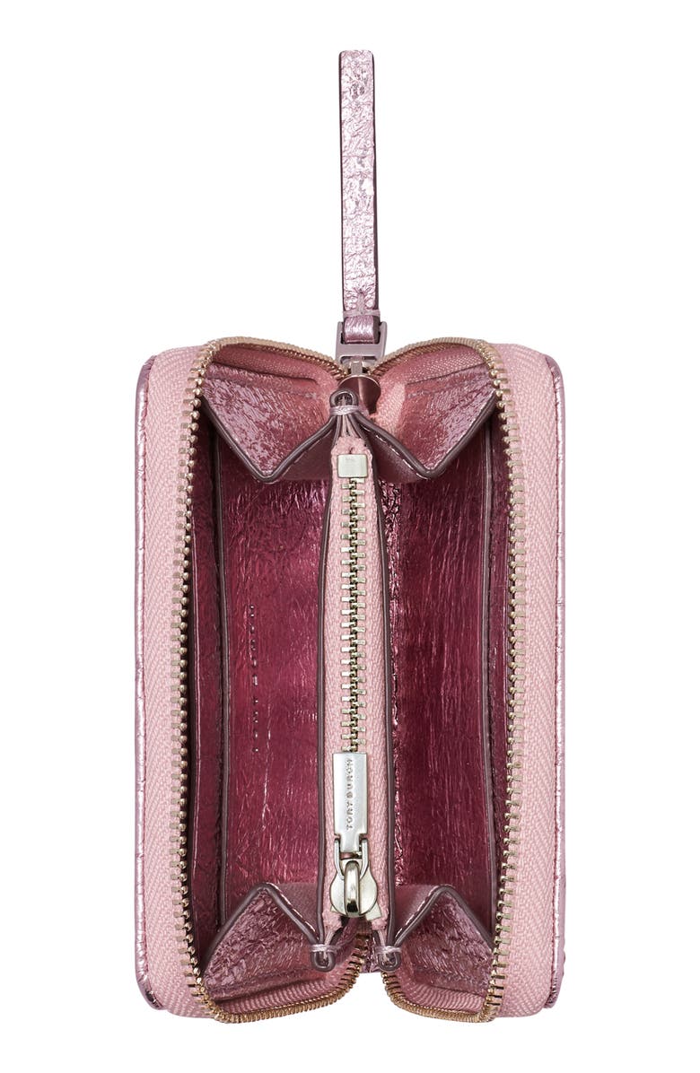 Tory Burch Small Kira Moto Quilted Metallic Leather Zip Wallet, Alternate, color,