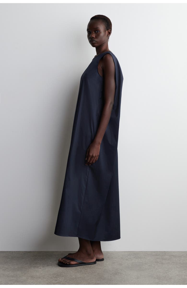 COS Twist-Back Cotton Midi Dress, Alternate, color, Navy