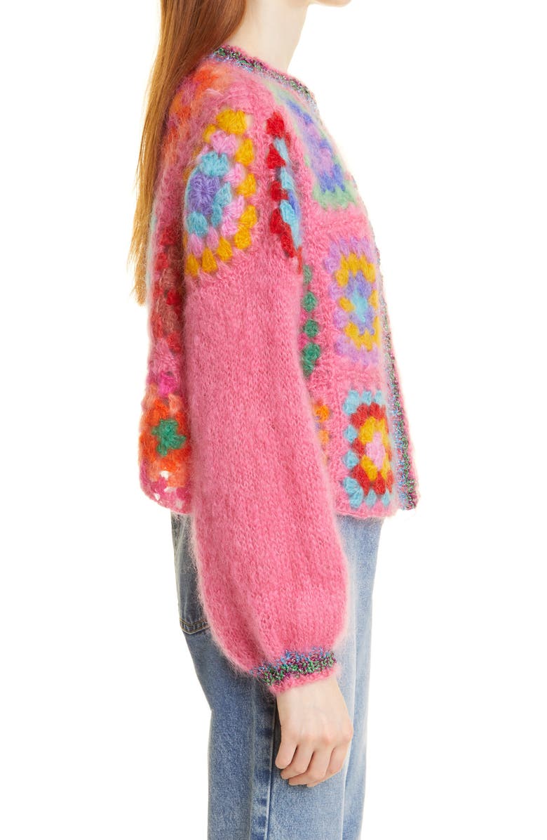 Rose Carmine Crochet Mohair & Wool Blend Cardigan, Alternate, color, 