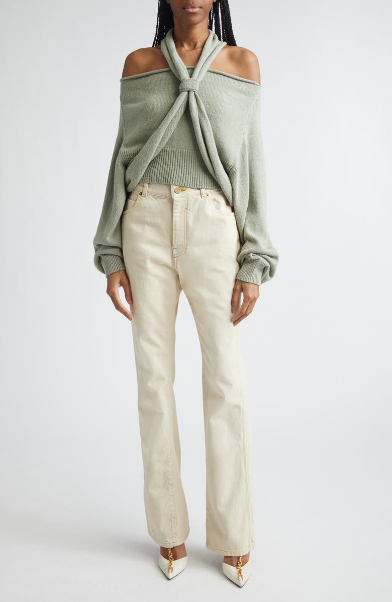 Balmain Halter Neck Cold Shoulder Silk Sweater, Alternate, color, 7Eu Sage