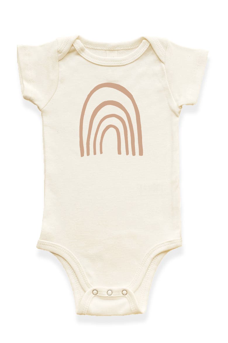 Rainbow - Organic Short Sleeve Baby Bodysuit, Main, color, Natural Clay Lettering