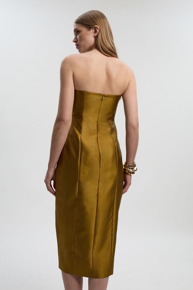 Satin Twill Asymmetric Neck Midi Dress, Alternate, color, Gold