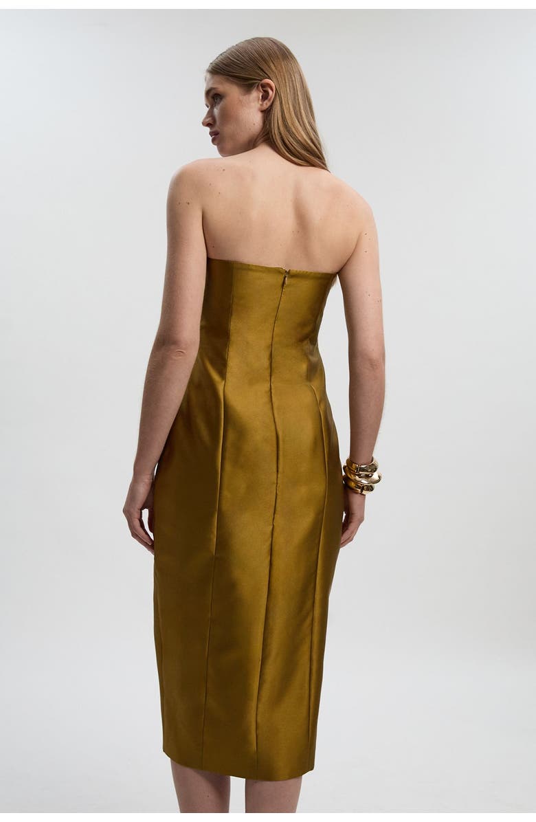 Karen Millen Satin Twill Asymmetric Neck Midi Dress, Alternate, color, Gold