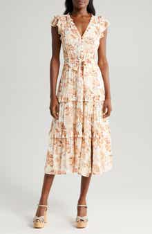 PAIGE Rozlyn Floral Tiered Silk Midi Dress
