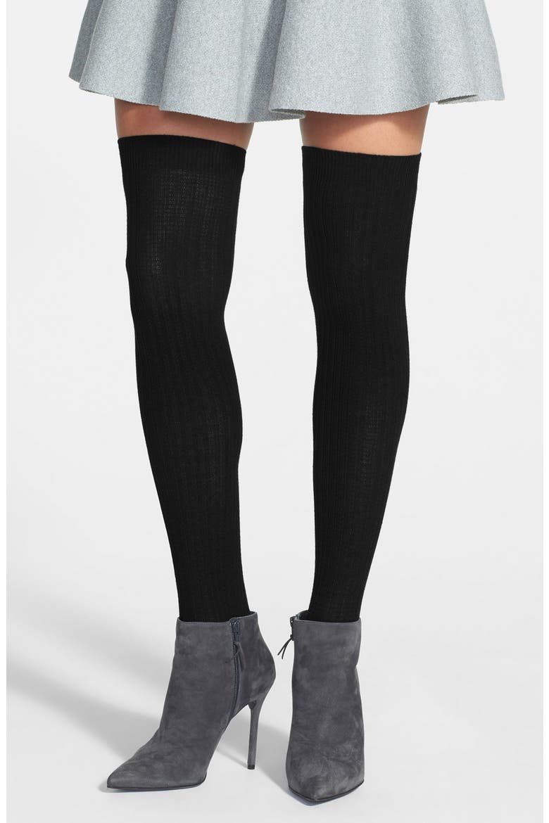 Pointelle Ribbed Over the Knee Socks, Main, color, BLACK