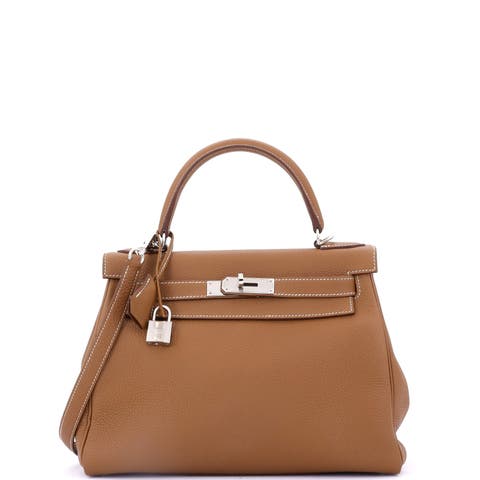 Kelly Handbag Brown Togo with Palladium Hardware 28