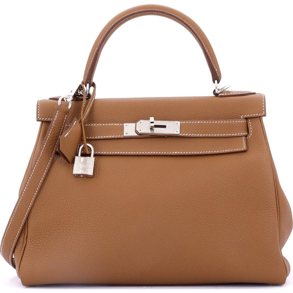 Pre-owned Hermes Hermes Kelly Handbag Brown Togo With Palladium Hardware 28 In Gold