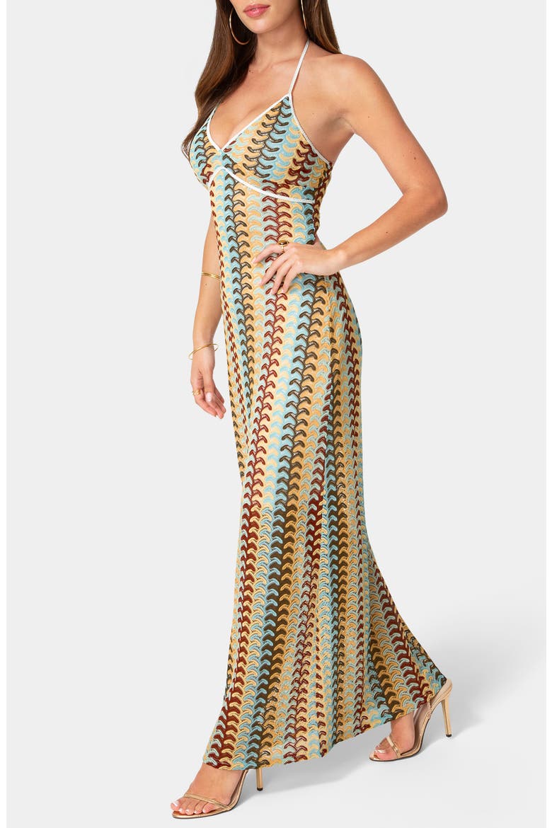 Crochet Stripe Halter Maxi Dress, Alternate, color, BLUE/ MULTI