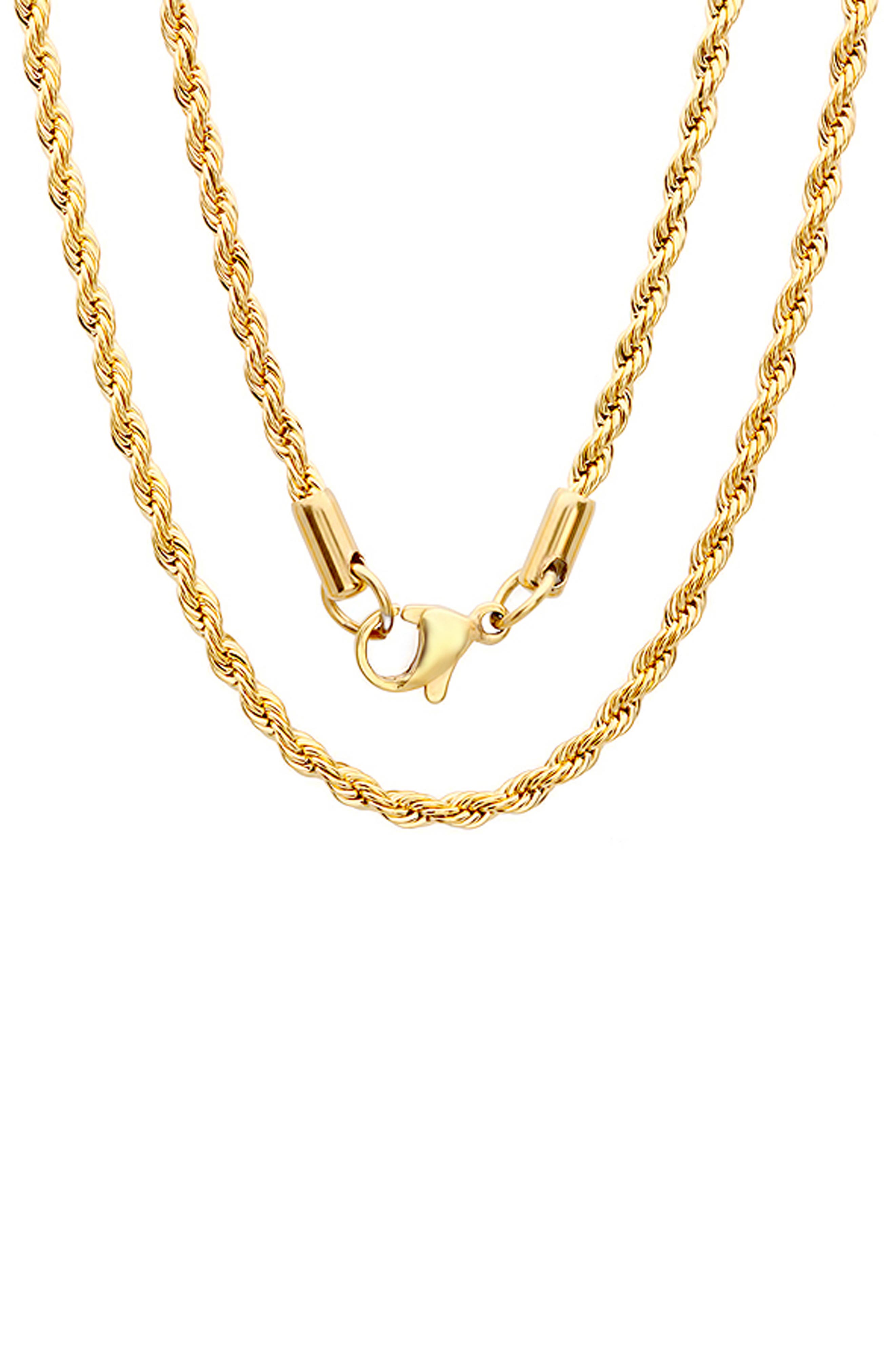 Men's 18k Gold Plated Rope Chain Necklace