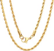 STEELTIME Men's 18k Gold Plated Rope Chain Necklace