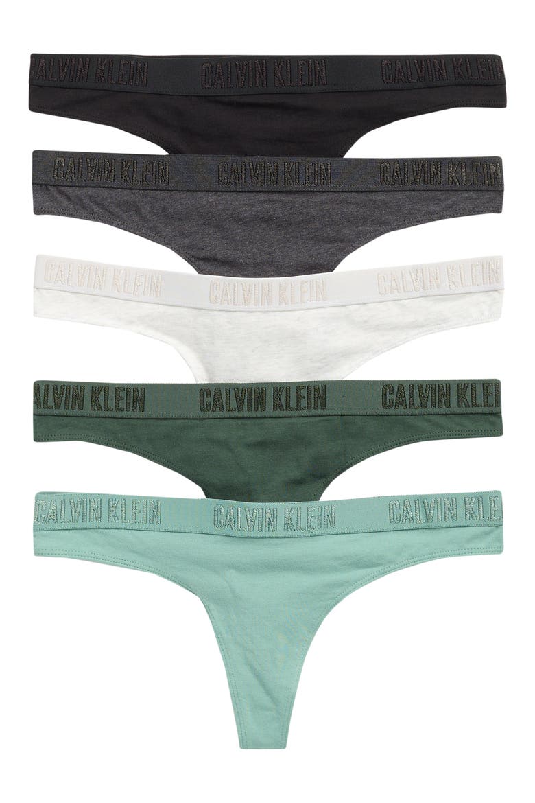 Monochrome 5-Pack Thongs, Main, color, GREEN MULTI