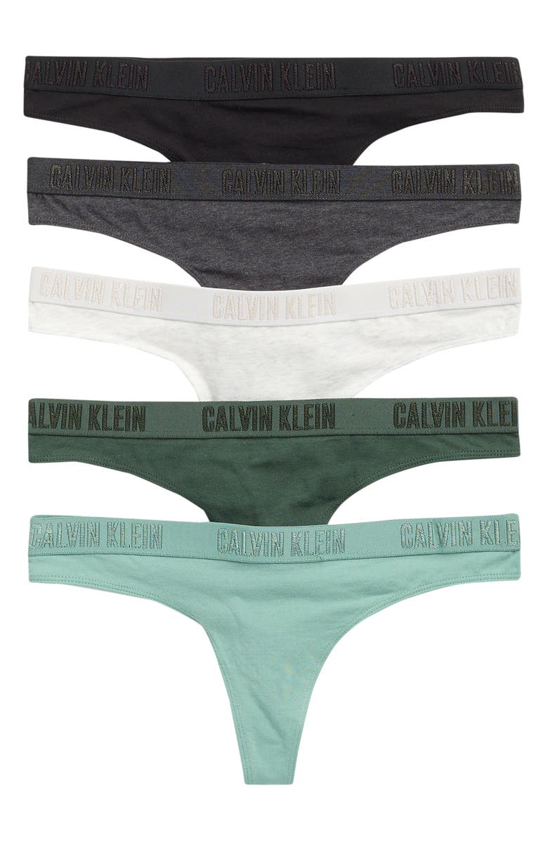 Calvin Klein Monochrome 5-Pack Thongs, Main, color, Green Multi
