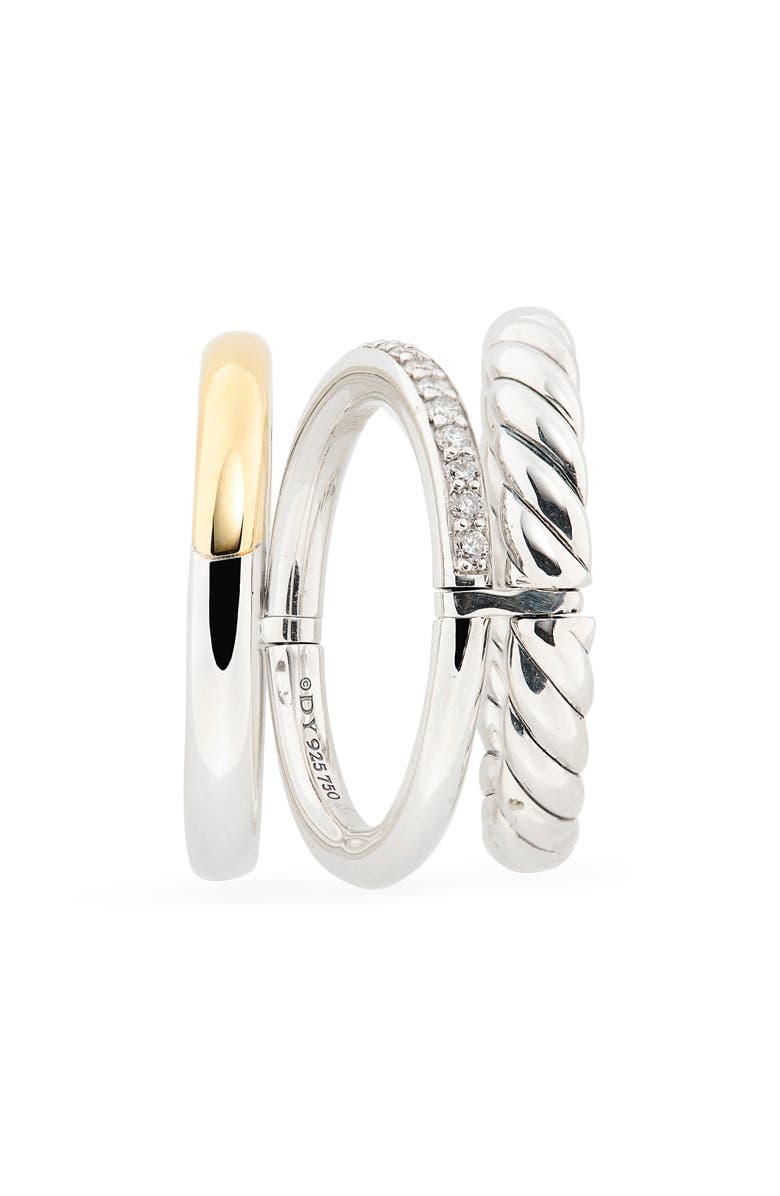 David Yurman DY Mercer<sup>®</sup> Three Row Ring in Sterling Silver with 18K Yellow Gold & Diamonds, 8.9mm, Alternate, color, Siler /Old