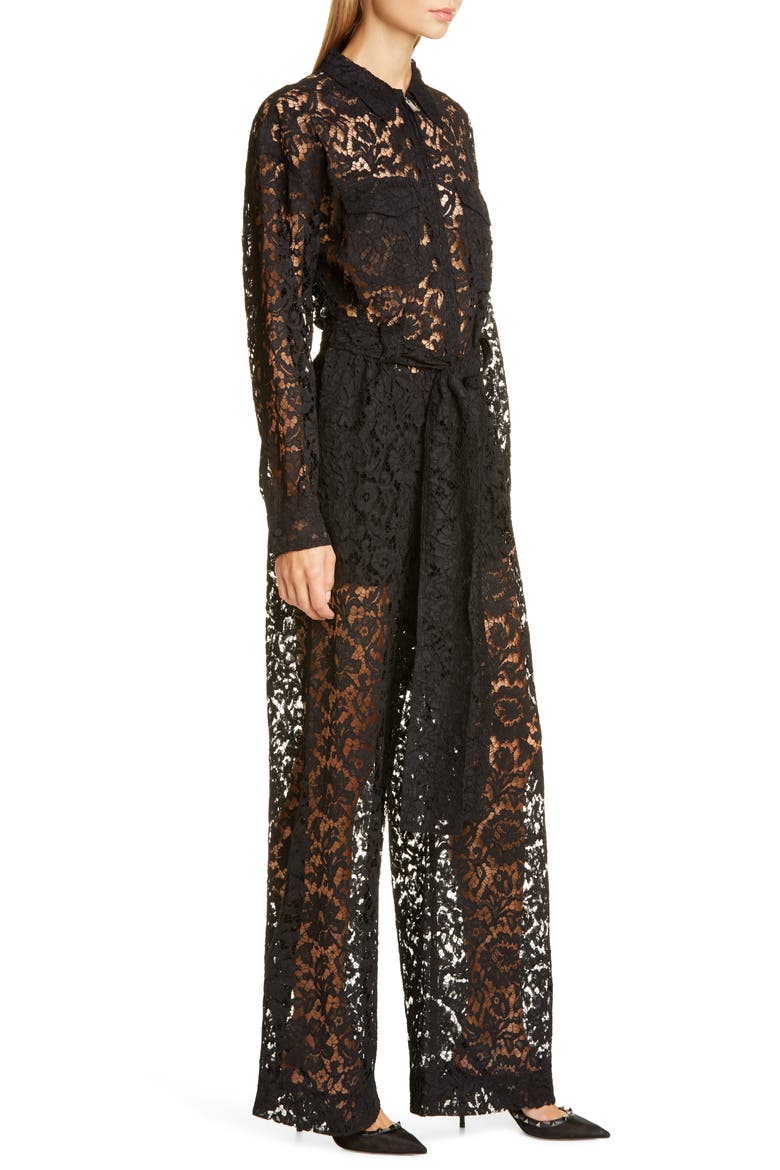 Zip Front Lace Jumpsuit, Alternate, color, NERO