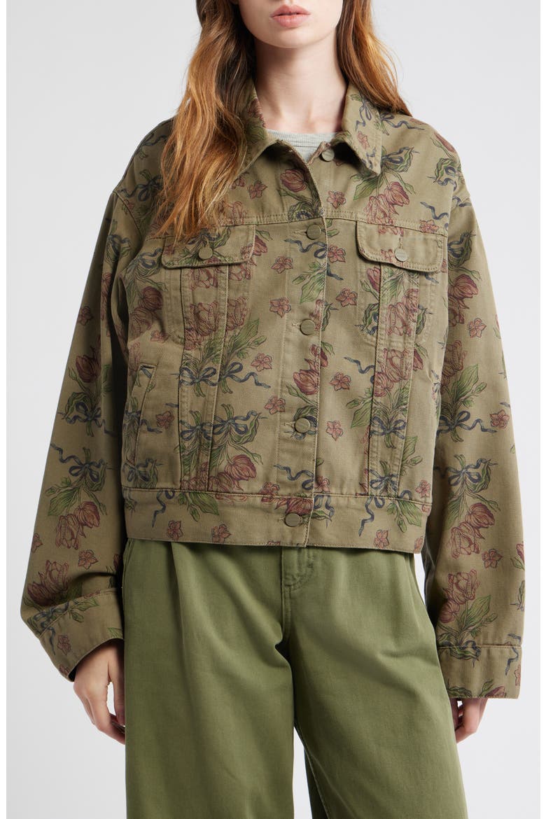 Stacia Overdye Tulip Organic Cotton Denim Jacket, Alternate, color, KHAKI