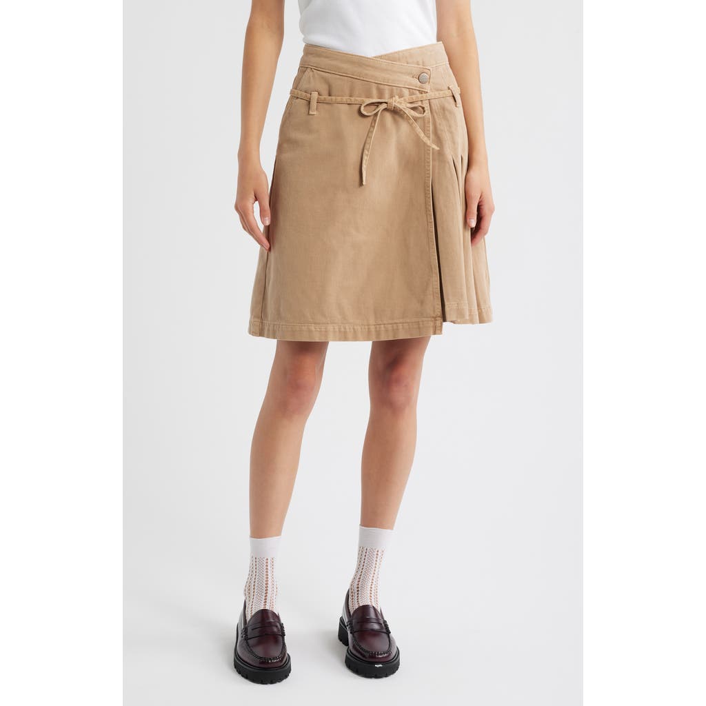 Damson Madder Womens Tan Kat Kilt Wrap-front Denim Midi Skirt In Brown