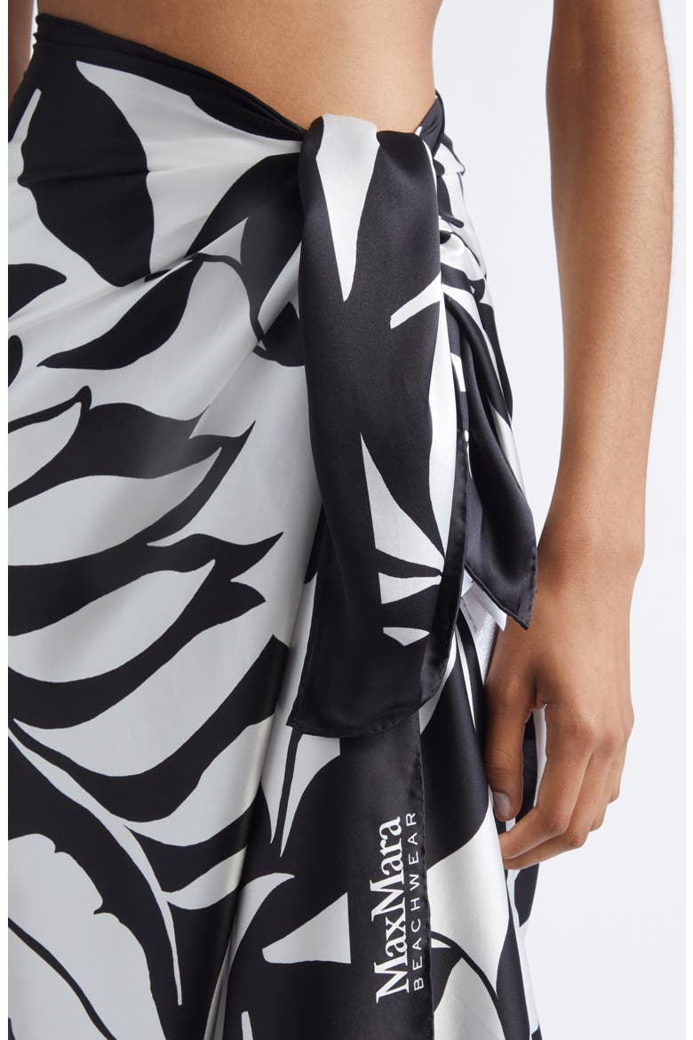 Beachwear Foam Print Silk Sarong, Alternate, color, BLACK