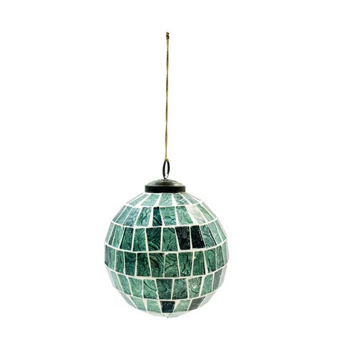 Round Glass Mosaic Ball Ornament, Blue and White