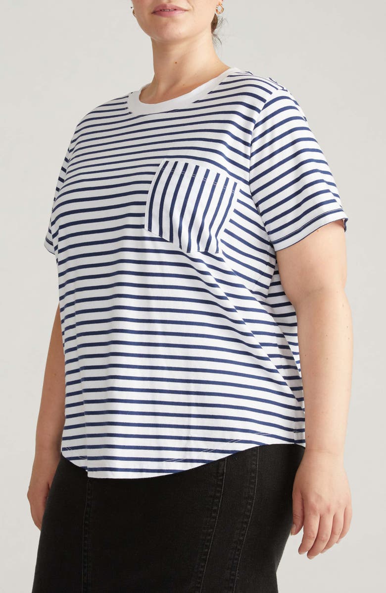 Universal Standard Breton Stripe T-Shirt, Alternate, color, White/ Cenote Stripe