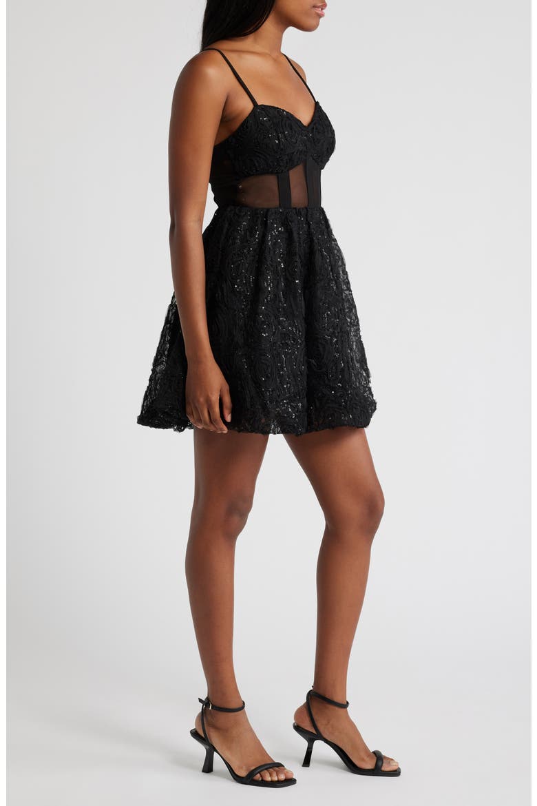 Sequin Lace Corset Cocktail Minidress, Alternate, color, BLACK