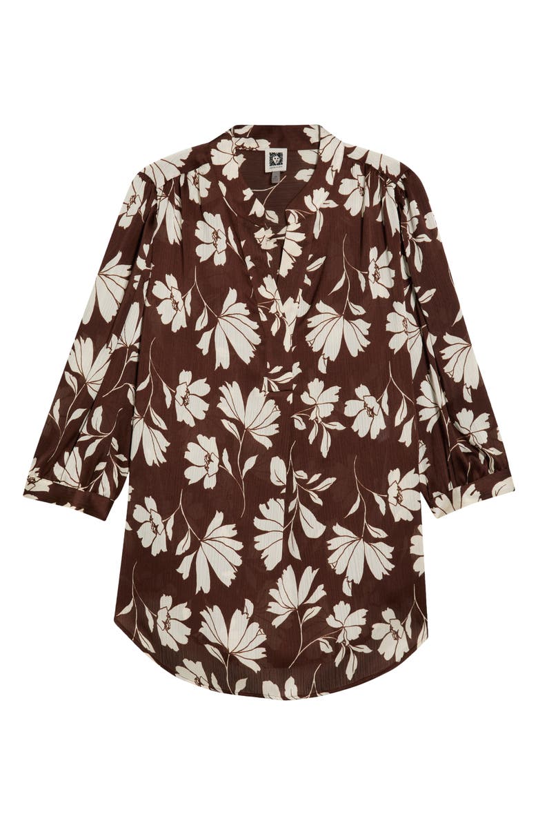 Anne Klein Floral Split Neck Top, Alternate, color, Dark Chocolate/ White