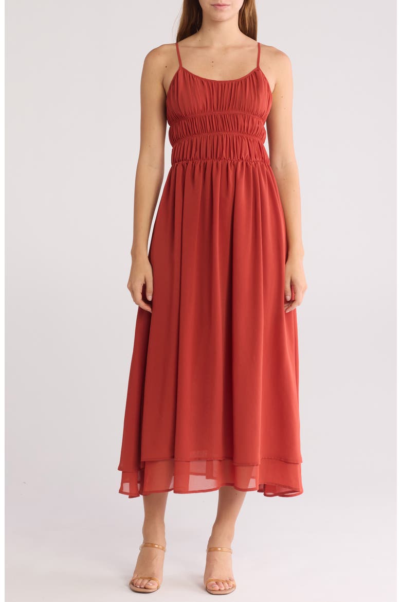 Mesh Tiered Midi Dress, Main, color, RUST