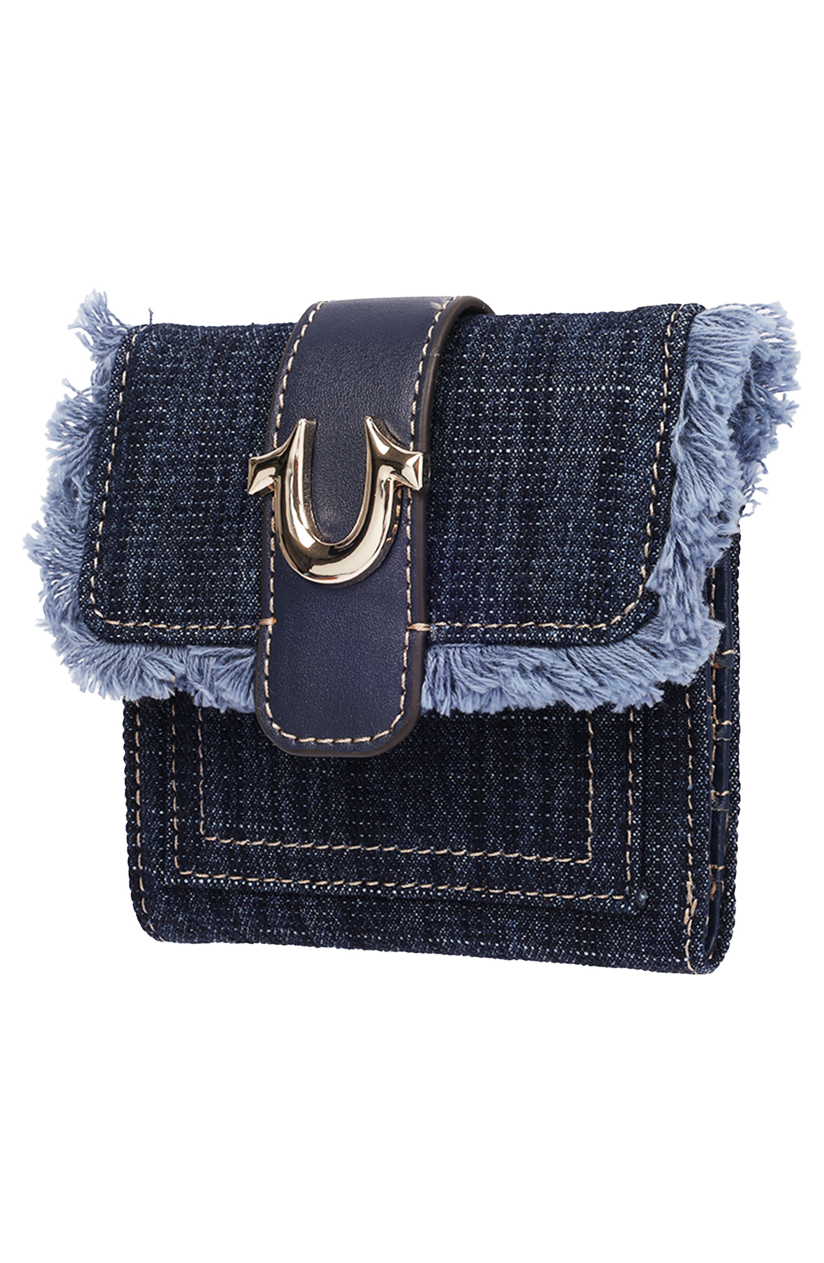 Frayed Denim Wallet, Alternate, color, DARK DENIM