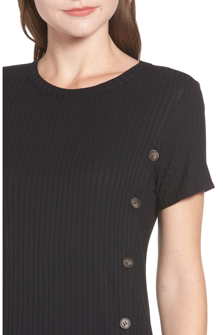 Button-Up T-Shirt Dress, Alternate, color, BLACK