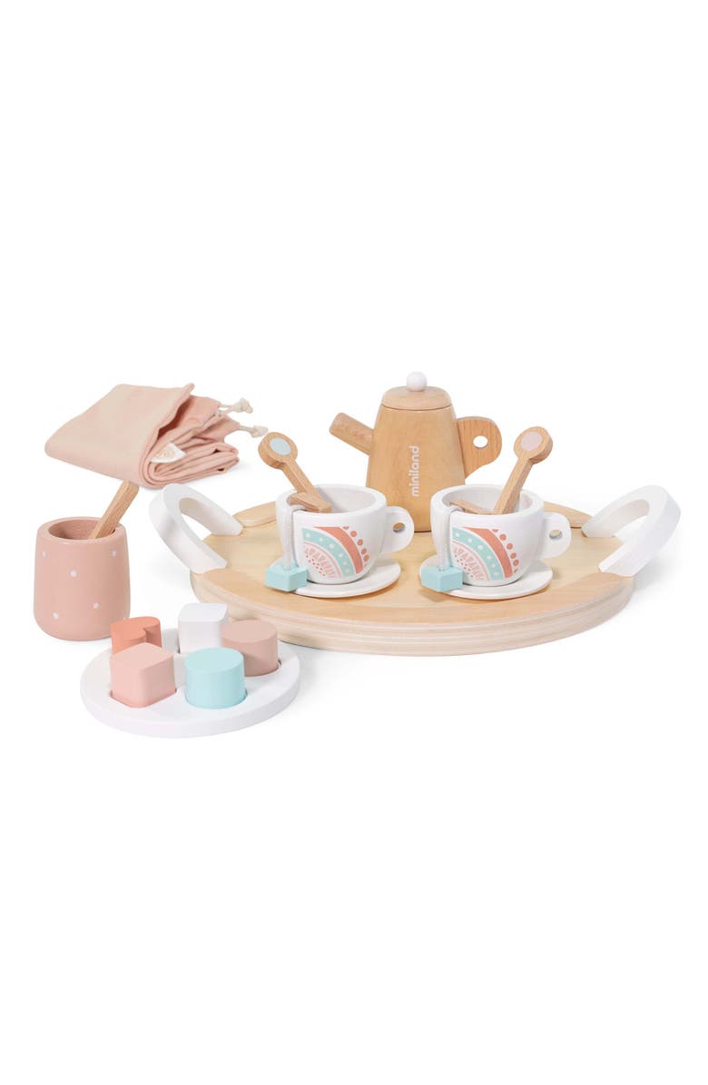 Miniland Wooden Tea Set Doll Accessory Play Set, Main, color, Beige Multi