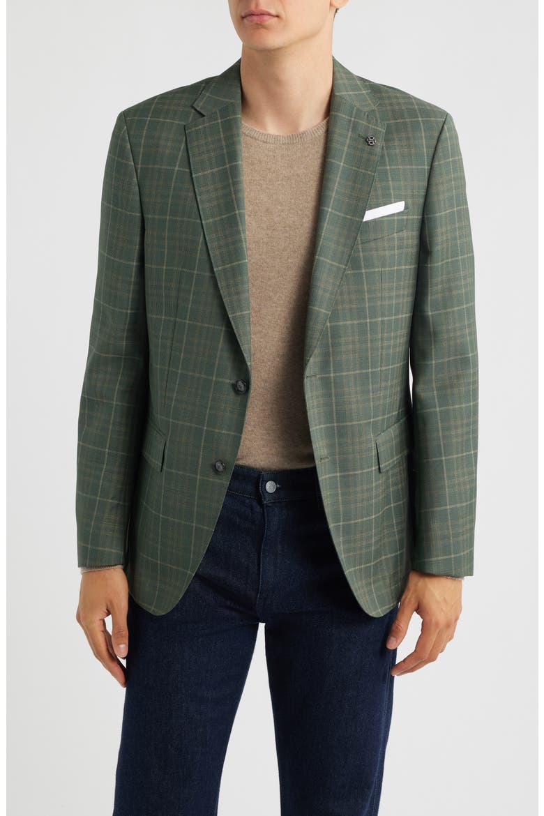 Hutson Slim Fit Green Windowpane Check Virgin Wool Sport Coat, Main, color, GREEN